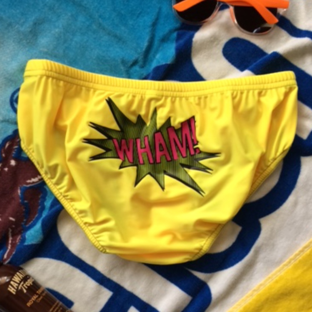 *SOLD!* N2N Yellow WHAM! swimsuit, L (34-36 waist)